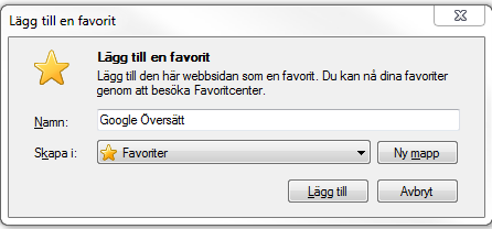 5. Tryck Tab två gånger för att flytta markören till fältet Ny mapp. Detta fält innehåller en lista över samtliga mappar du har upplagda under favoriter 6.