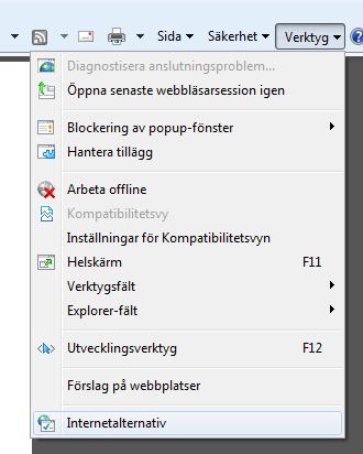 Internet Explorer 8 - hur man når Internetalternativ