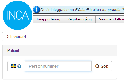 Registrera 1. Klicka på knappen inrapportering.