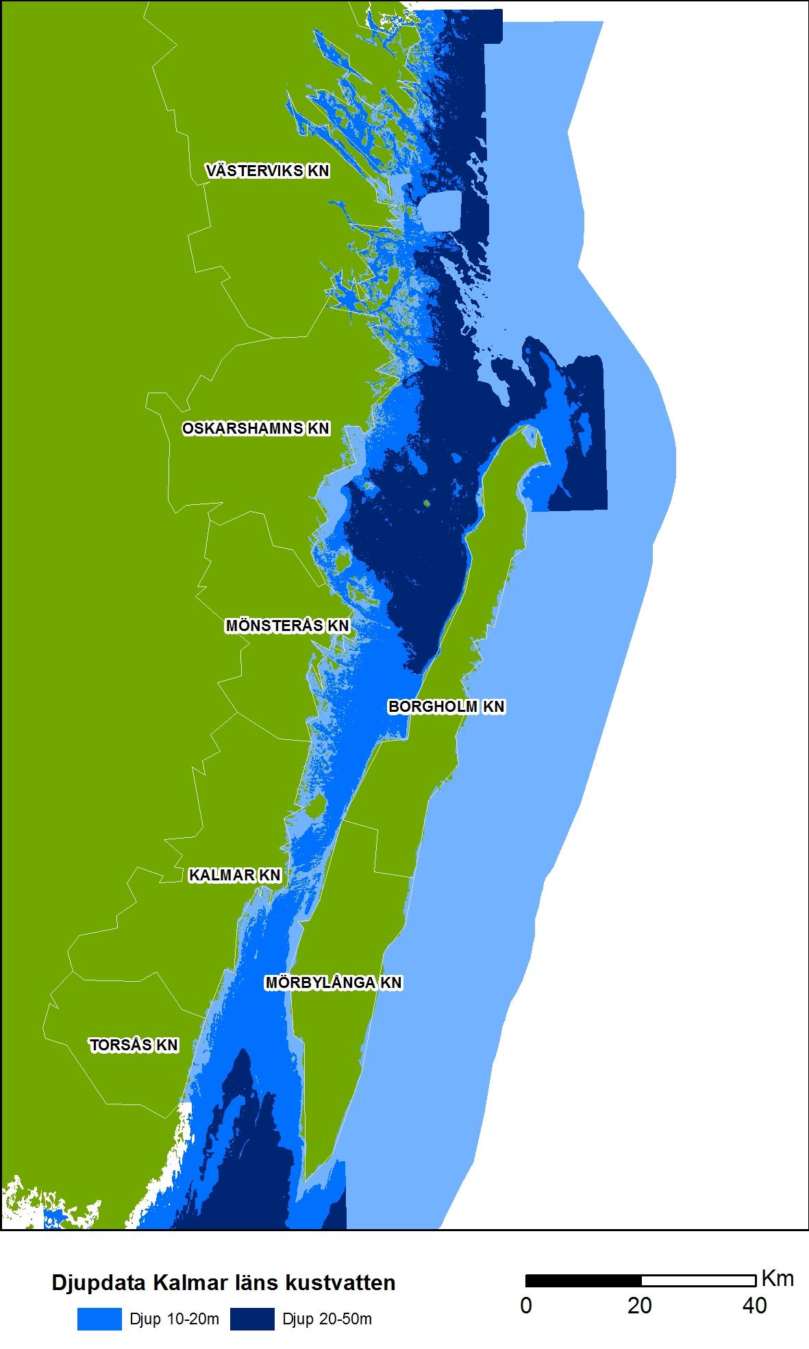 Figur 3. Karta över djupområden i Kalmar län.