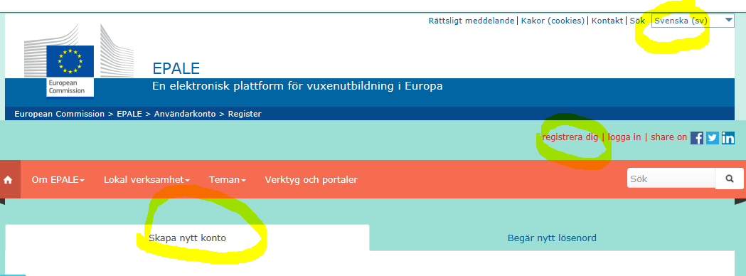 Registrera ett konto Skapa inloggning via ECAS.