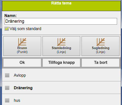 SKIFTA TEMA FÖR SNABBKNAPPAR För att skifta mellan tema skall du Starta registrering av observationer. Välj Uppsättning () Då visas en lista med de tema som du skapat.