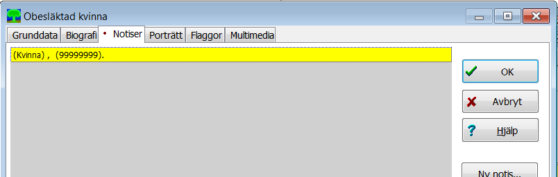 Fliken Notiser -En sammanfattning av vad som registrerats i andra bilder -Möjlighet att