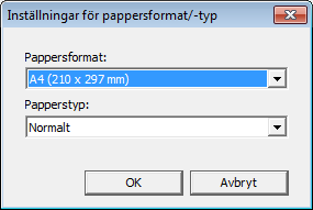 Om felmatchning av papper inträffar Om [Alternativt pappersformat:] är aktiverat behandlar maskinen A4- och