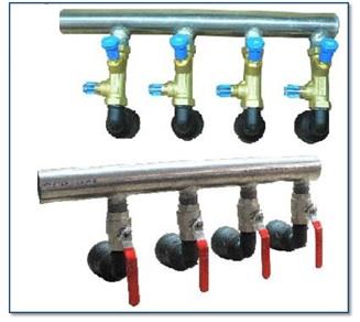 39 Geoenergi & tillbehör Fördelningsrör vinklad RF 42 & 54 Fördelningsrör med Flowguard s injusteringsventiler och kulventiler.