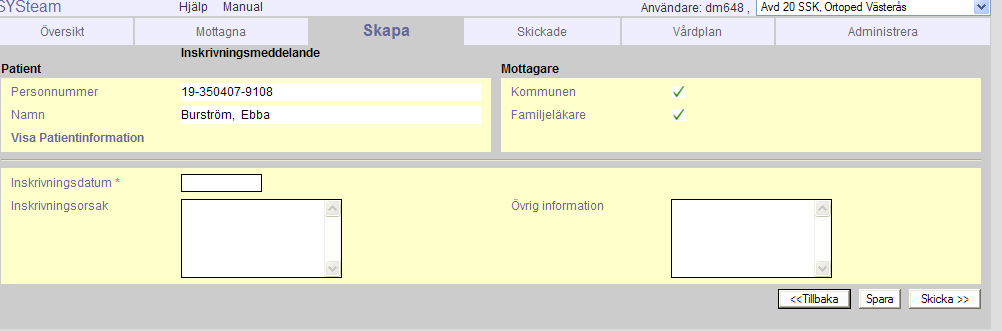 Gemensam information för alla typer av meddelanden Överst syns den del som är gemensam för alla av typer av meddelande.