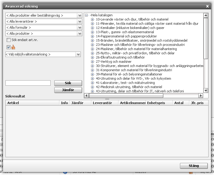 1.10 Avancerad sökning Bakom länken Avancerad sökning kan du söka fram en viss märkning på produktnivå, söka fram produkter och jämföra dessa med varandra.