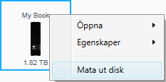 Frånkoppla disken säkert VARNING! För att förhindra förlust av data ska du stänga alla aktiva fönster och program innan du stänger av eller kopplar loss disken.