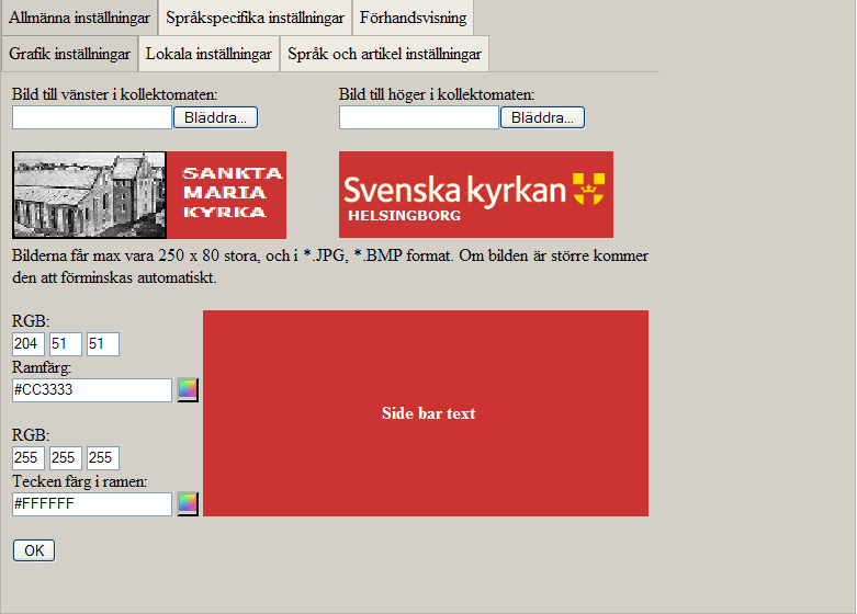 Nästa flik hanterar felmeddelanden: Här kan bara sista raden ändras. Tanken är att här skriva var kunden kan få hjälp om det skulle vara några problem eller vidare information om problemet.