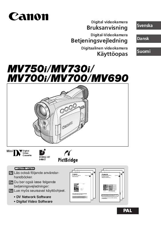 etc). Detaljerade användarinstruktioner finns i bruksanvisningen Instruktionsbok CANON MV750I Manual CANON MV750I Bruksanvisning