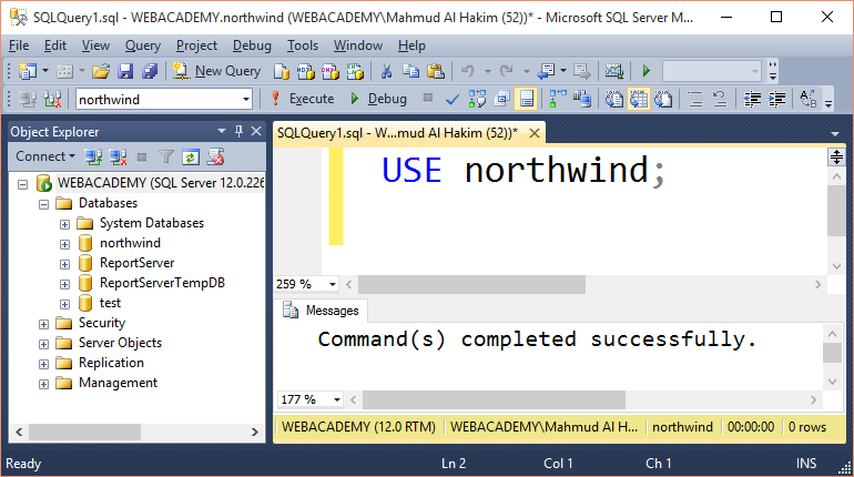 SQL Syntax SQL-frågor består av ett antal satser (statements) SQL är INTE Case Sensitive (Skiftlägeskänsligt) SQL Nyckelord skrivs normalt i versaler