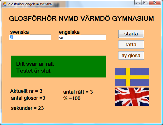 PROGRAMMERING A VC# 2008 EXPRESS UTVECKLINGSVERKTYGET VISUAL C# Vi gör ett enkelt glosförhör Allt det du gör idag ska ligga i samma projekt (och mapp).