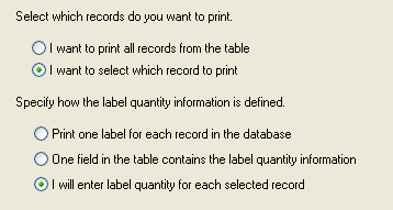 Kapitel 3:Etikettdesign och -utskrift Specificera vilka poster från databasen som ska skrivas ut och i vilket antal 3. Klicka på knappen Nästa. 4.