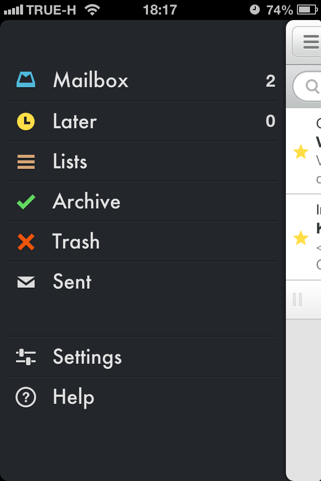 Arkivet finns nära till hands 5 Via en knapp i det övre vänstra hörnet kan du snabbt växla mellan din inbox och andra mappar.