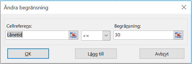 1000 Klicka på knappen Lägg till för att skapa en begränsning och skriv cellen B4