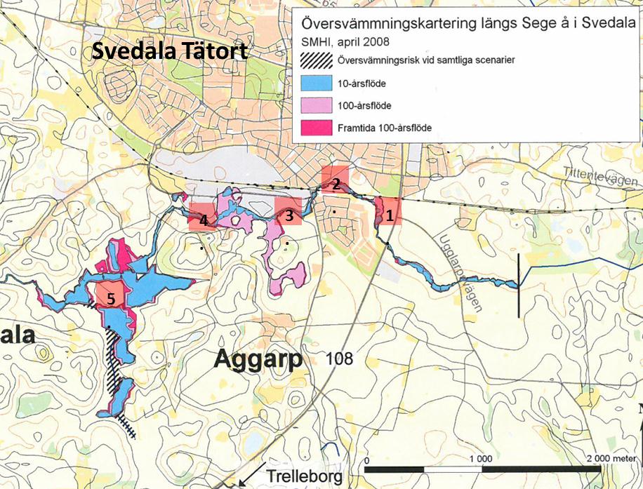 Karta 1 Några möjligheter och åtgärder som diskuterades under vandringen och workshopen Område 1 Tegelbruksområdet, kommunens mark.