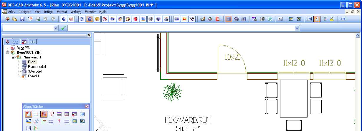 13.05.2009 Kapitel 16... 11 DDS-CAD Arkitekt 6.5 Redigering En skjutdörr i vägg behöver nästan dubbel bredd i väggen för att få plats till hela skjutdörren.