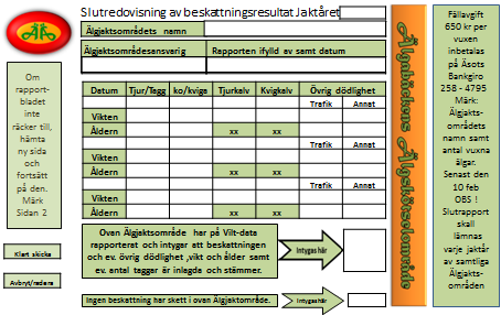 Namnteckning Den / 2011 Namnförtydligande texta. Älgjaktsområdets namn.