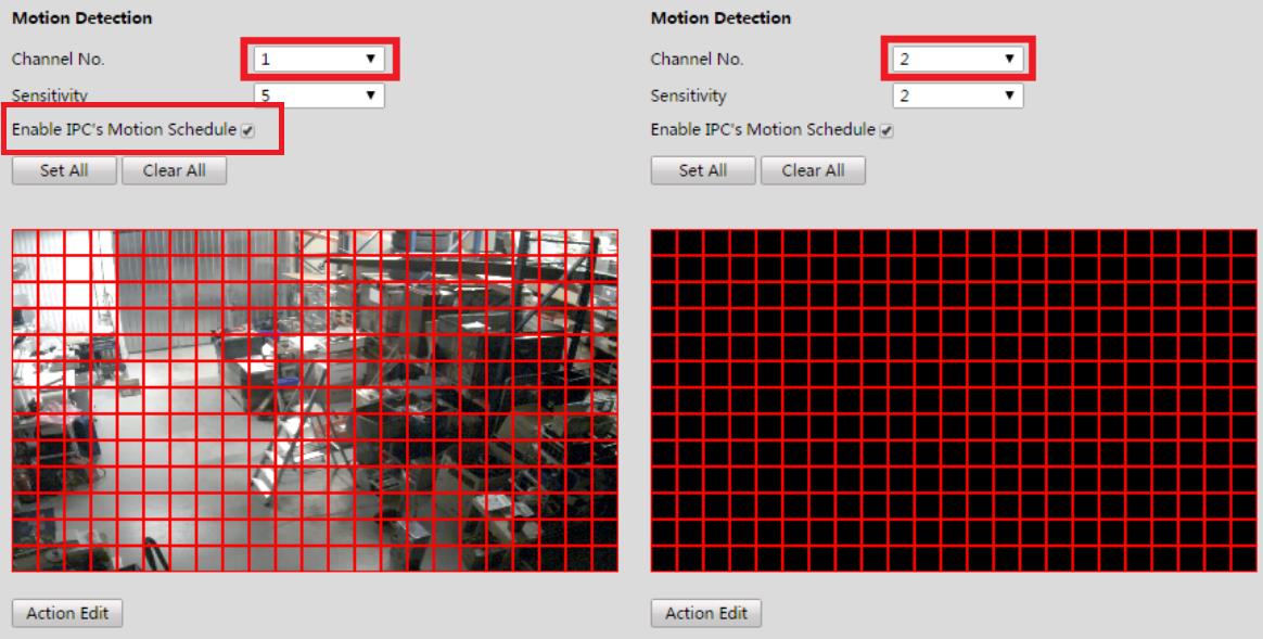 12 12. Välj kanal 1 bocka för Enable IPC's Motion Schedule ställ in motion rutnät, gå sedan ner till Trigger Channels Record och bocka för kanal 1 klicka sedan på Save.