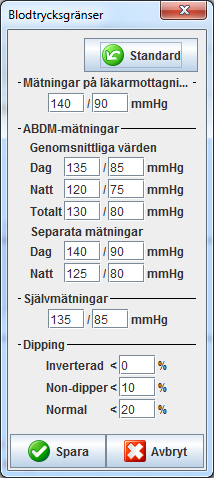 48 - Ändra standardinställningarna för HMS Ange blodtrycksgränsvärden för analys 1.