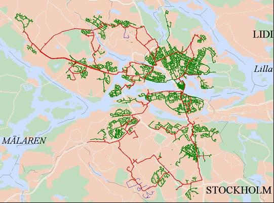 Stadsgasnätet Ledningsnät Stadsgasnätet består av: Högtrycksnät 1 bar 118 km (röd färg) Lågtrycksnät 0,015 bar 404 km (grön och lila färg) Nätet