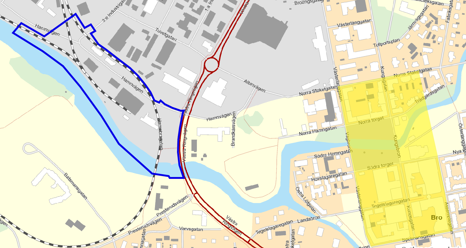 Planbeskrivning Gästhamnsområdet - Samrådshandling PLANDATA Lägesbestämning Karta: Planområdet (blå linje) i förhållande till centrala Kristinehamn (gult).
