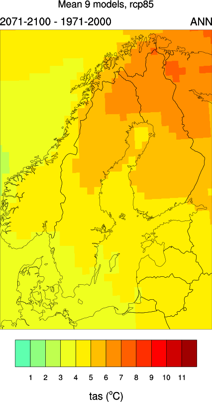 Det blir varmare Förändring i årsmedeltemperatur