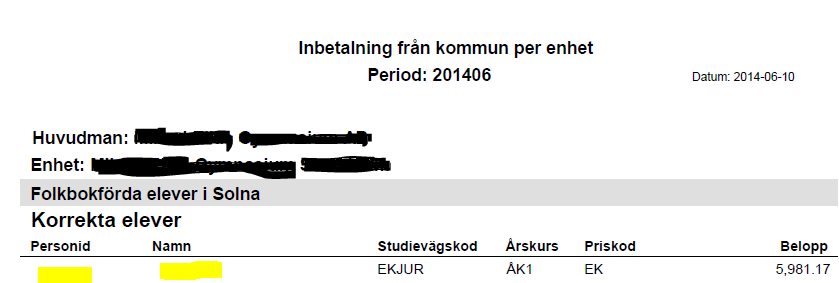 Resekort kan noteras men genererar enbart en information till folkbokföringskommunen om att skolan anser att eleven är berättigad till resekort(sl).