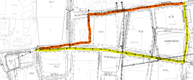 Sida 13 (26) 6.6.2 Omläggning av TS600 Idag går den befintliga huvudtryckspillvattenledningen genom det planerade kvarteret 5. Tryckspilledningen fortsätter bort utefter Pilgatan.