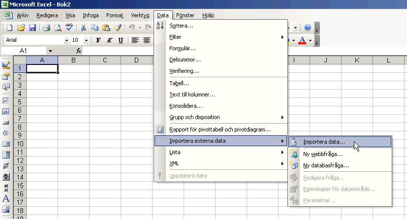 Excel Importera till Excel För att läsa in CSV-filen på rätt