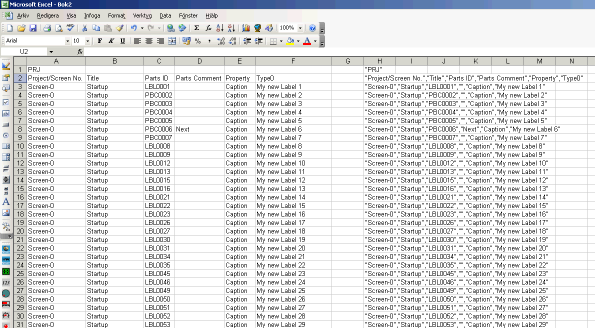 Exportera från Excel till csv Man kan visserligen välja att spara en fil i CSV-format, men resultatet blir inte likadant som den fil man exporterade från CX-Designer, och kan heller inte importeras.