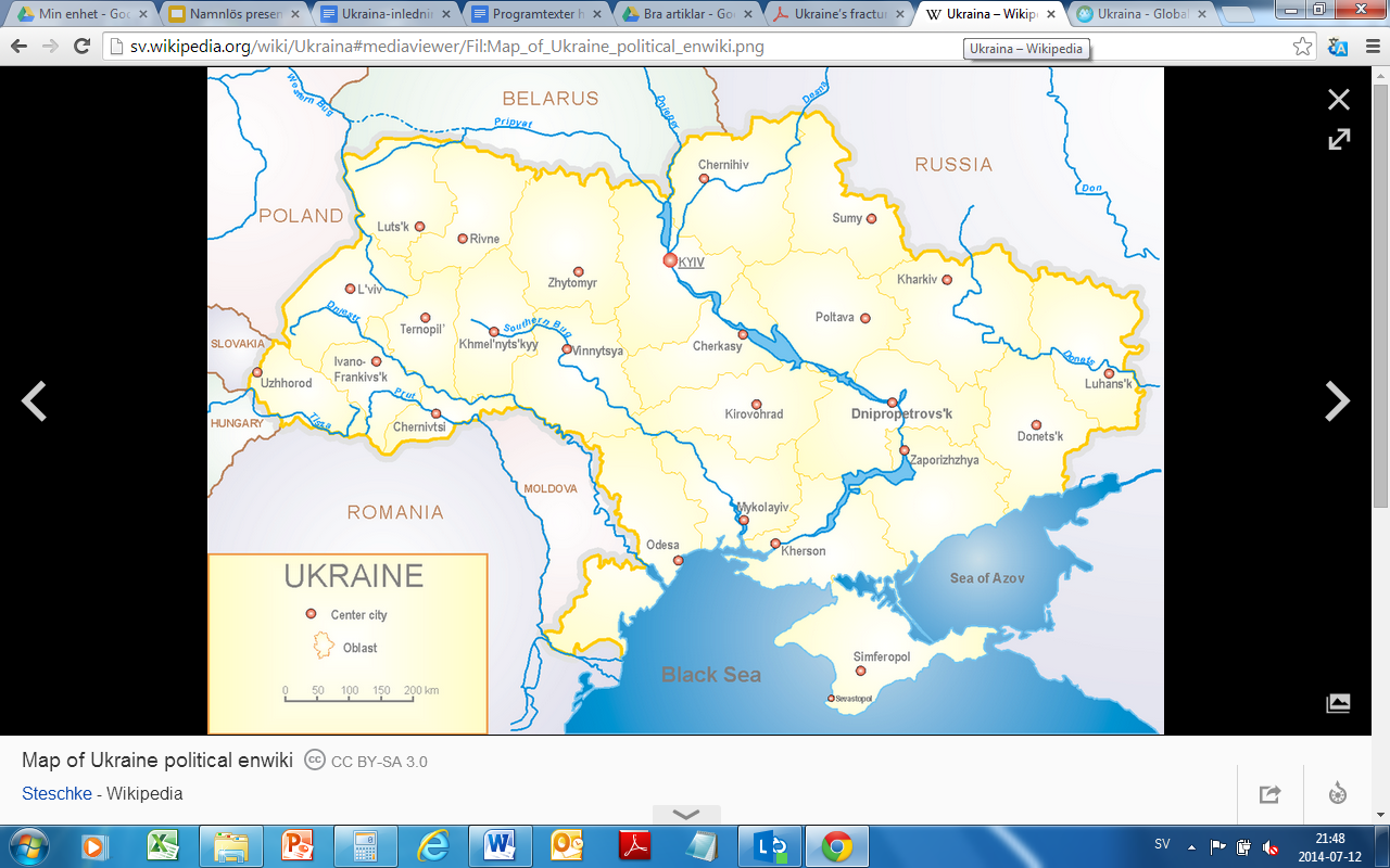 Källa: Wikipedia. http://sv.wikipedia.org/wiki/ukraina Ukraina har idag cirka 46 milj invånare, varav knappt 78 procent är etniska ukrainare.