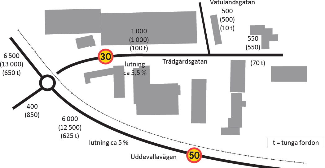 21 (81) Figur 4.2 Trafikmängder år 2035 före utbyggnad av Myren (framtida nollalternativ), årsmedeldygnstrafik respektive inom parentes sommarmedeldygnstrafik.