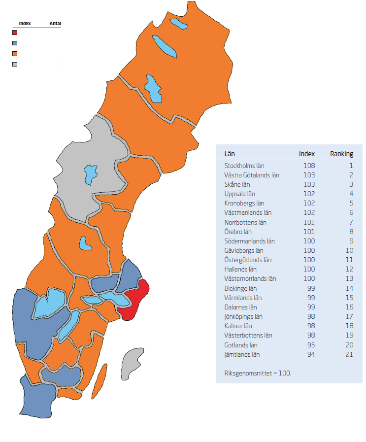 4.4 Löneläge I rapporten Fakta om löner och arbetstider 2013, sammanställd av Svenskt Näringsliv, som kom ut i maj 2013, jämförs det relativa löneläget mellan länen.