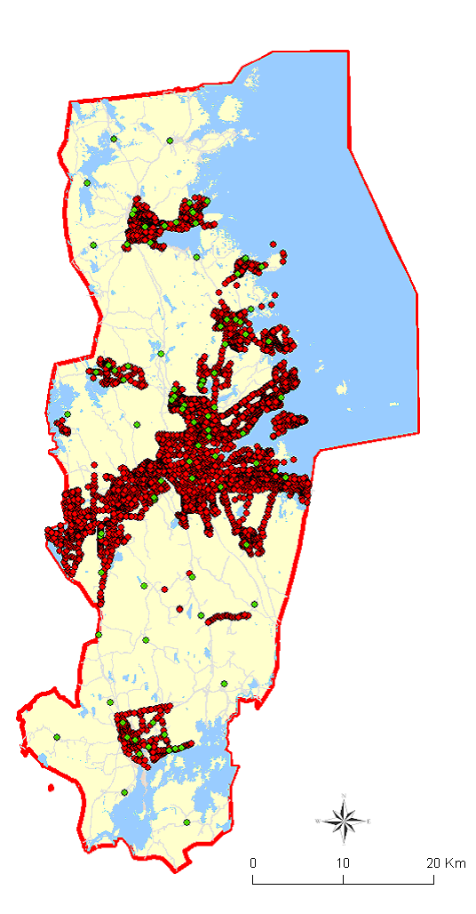 Genom att mäta in stompunkter runt om i kommunens stomnät och försöka skapa liksidiga trianglar, så kallad Delaunay-triangulering, går det att skapa en restfelsmodell.