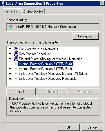 3.6 Inaktivera IPv6 på nätverkskortet Om IPv6 behöver inaktiveras på en Windowsdator (oavsett klientdator eller server), är ett råd att alltid inaktivera IPv6 på nätverkskortet.