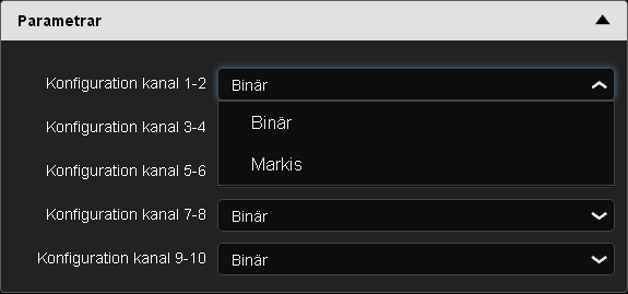 6.1.2 FUNKTIONSPARAMETRAR Detta avsnitt definierar produktens funktion i sin helhet. De tillgängliga inställningarna beror på produktfamiljen och är mer eller mindre talrika.