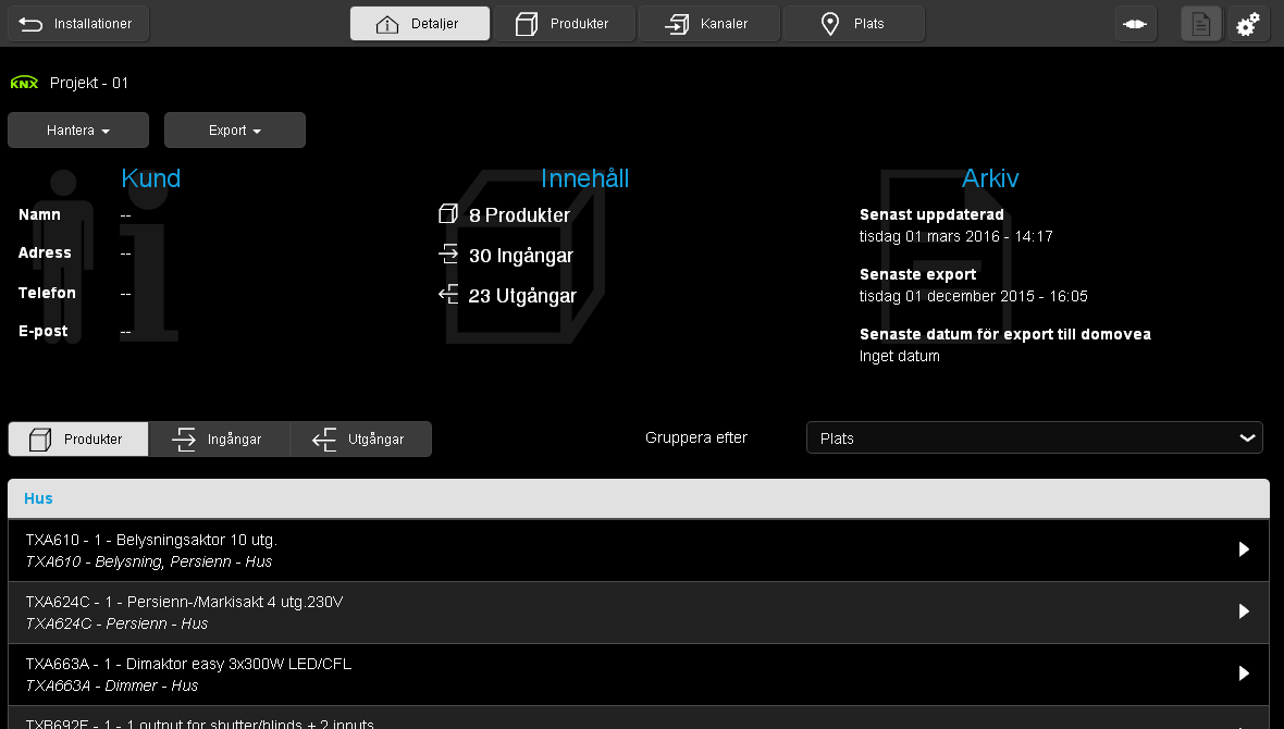 8. INSTALLATIONSLEDNING - Klicka på Detalj. Namnet på projektet visas.