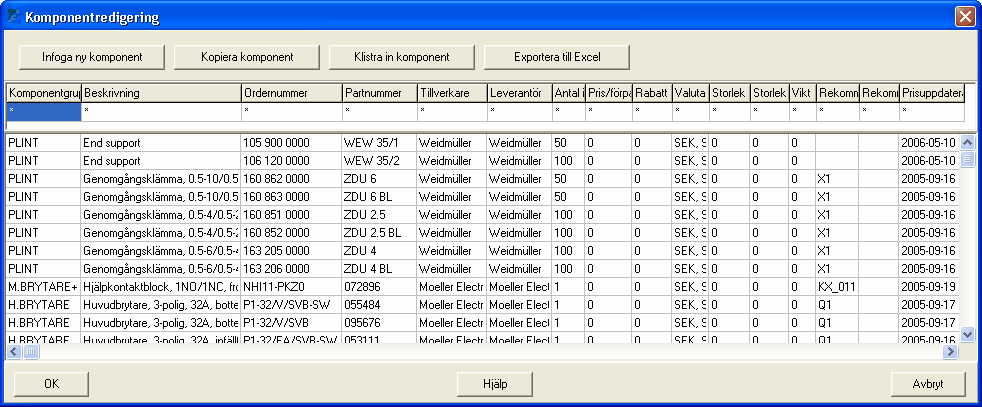 164 Skriv över med ny information Elwin uppdaterar en befinftlig komponent med importen utan att fråga. OBS! Vid lyckad import av en rad/komponent raderas raden från listan. 10.