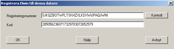 10 1.6 Registrera Elwin För att slippa vänta vid vissa kommando krävs det att man registrerar programmet. Registreringsavgiften avser en dator och inte programlicens som är brukligt.