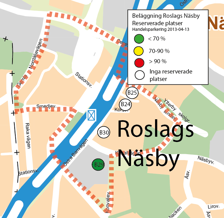 HANDELSPARKERING BIL Roslags Näsby Beläggning reserverade platser Nedan visas beläggningen på