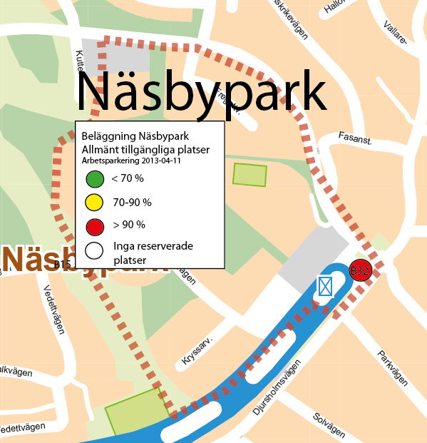 ARBETSPARKERING BIL Näsbypark Beläggning allmänt tillgängliga platser Den allmänt tillgängliga parkering i Näsbypark som används som arbets- och infartsparkering