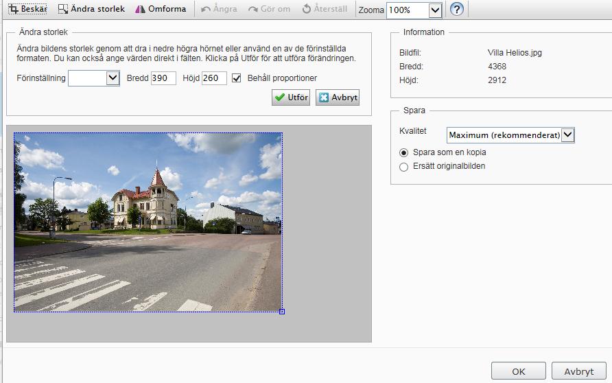 Arbeta med bilder på bloggen Sida 4 av 7 Redigera bilden direkt i mediahanteraren inte på sidan Inga bilder i originalstorlek ska sparas i filhanteraren eller publiceras på din webbsida.
