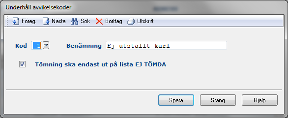 136 Renhållning 7.3.1 Inmatningsfält Kod Det nummer som avvikelsekoden ska ha anges med maximalt 2 siffror. Koden måste stämma överens med de koder som används av förarna vid tömning av kärlen.