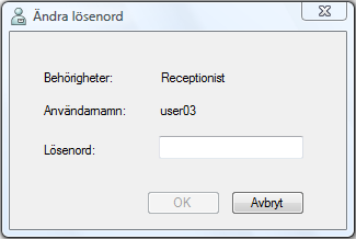 4 Administratörsläge Ändra lösenordet 1. Markera den användare vars lösenord ska ändras i dialogrutan Inloggningsinställningar. 2.