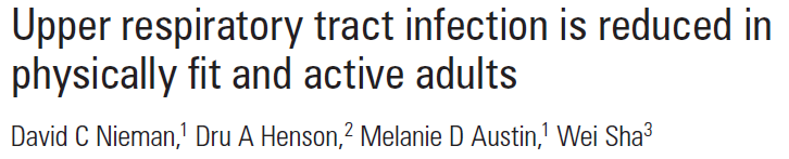 Nieman et al. Br J Sports Med doi:10.1136/bjsm.2010.077875 Exempel på koppling levnadsvanor-infektion The Wisconsin Upper Respiratory Symptom Survey.