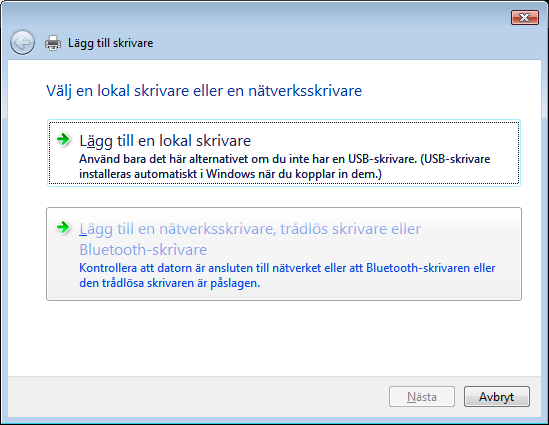 Välj Lägg till en skrivare Välj lägg till