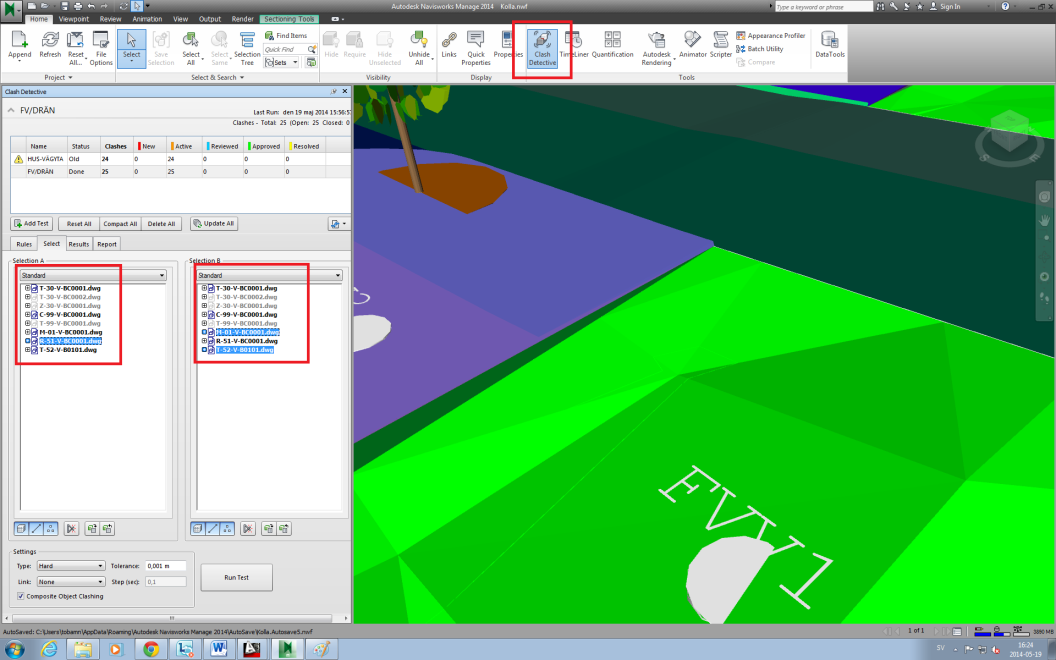 I Navisworks finns en stor mängd funktioner och inställningar. Programmet möjliggör bland annat att de olika modellerna kan sl ckas oc t ndas.