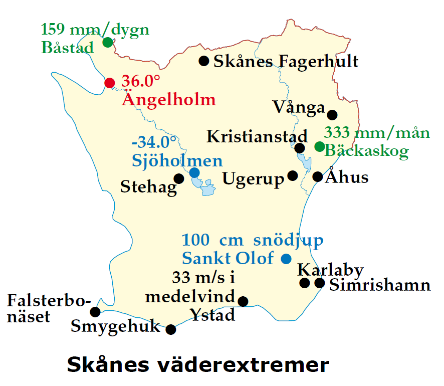 Figur 21. Skånes väderextremer. (SMHI, 2009) 5.3.2 Framtida trender och pågående satsningar Skånes städer förutspås fortsätta växa i hög utsträckning.