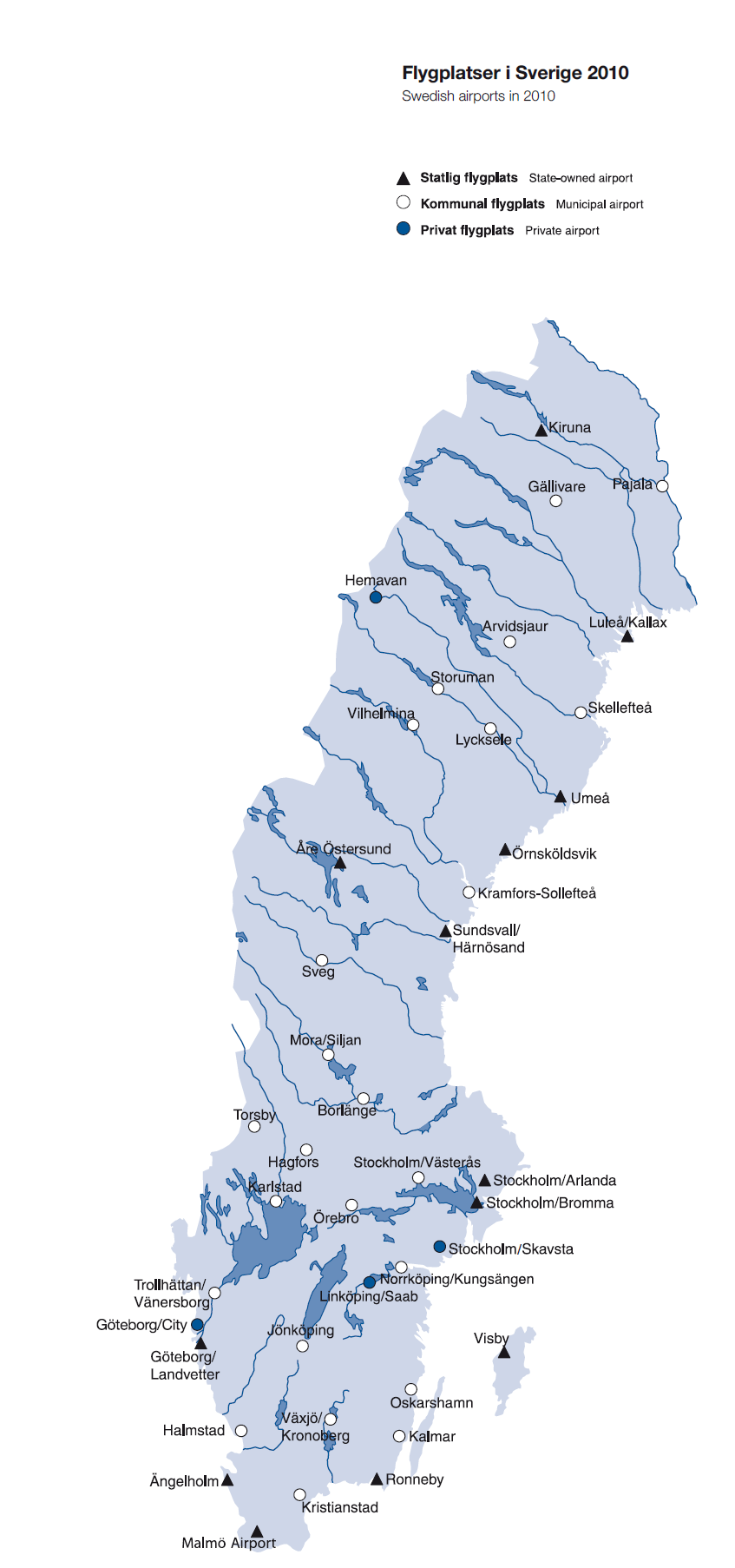 Figur 1: Flygplatser i Sverige